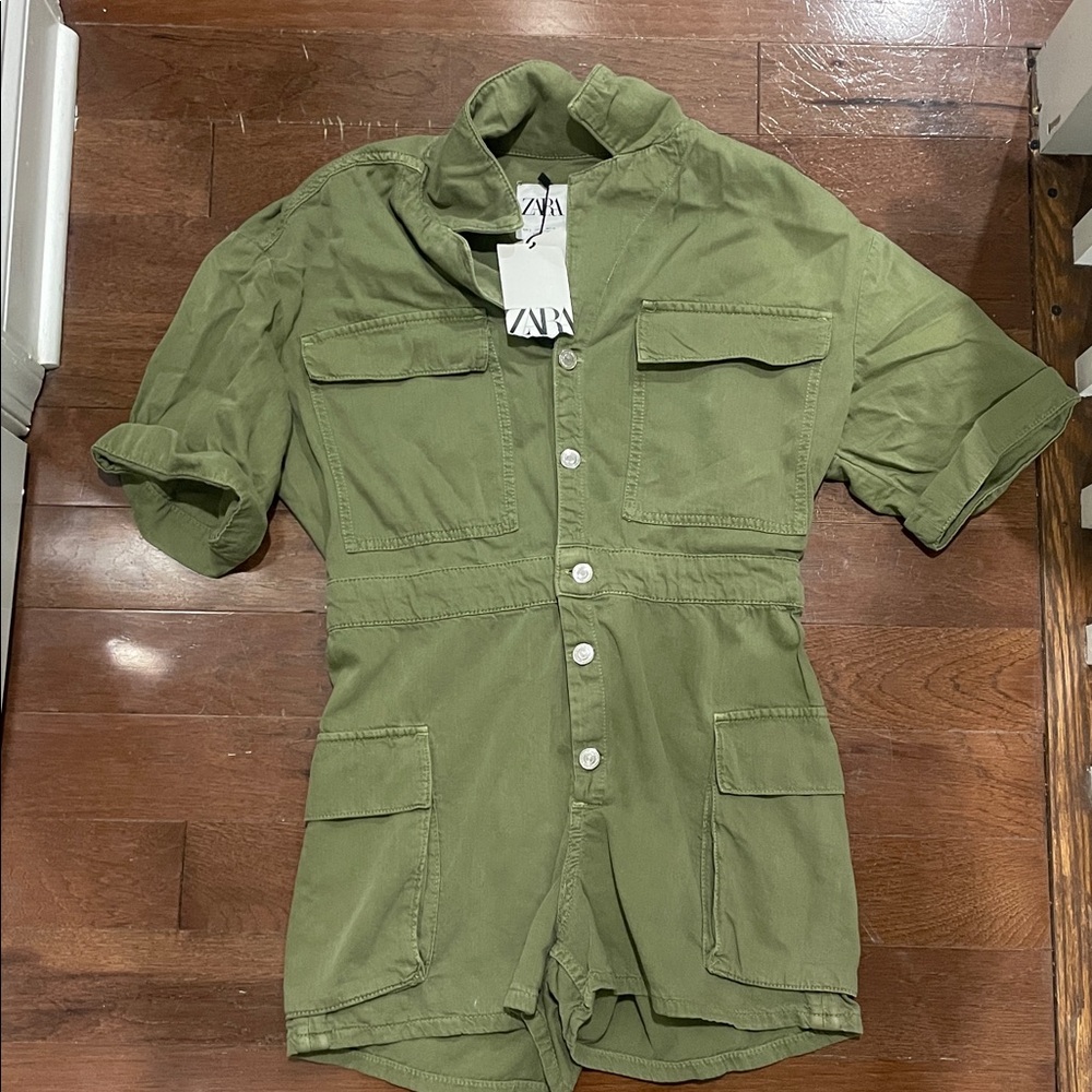 Zara Olive Green Safari Jumpsuit